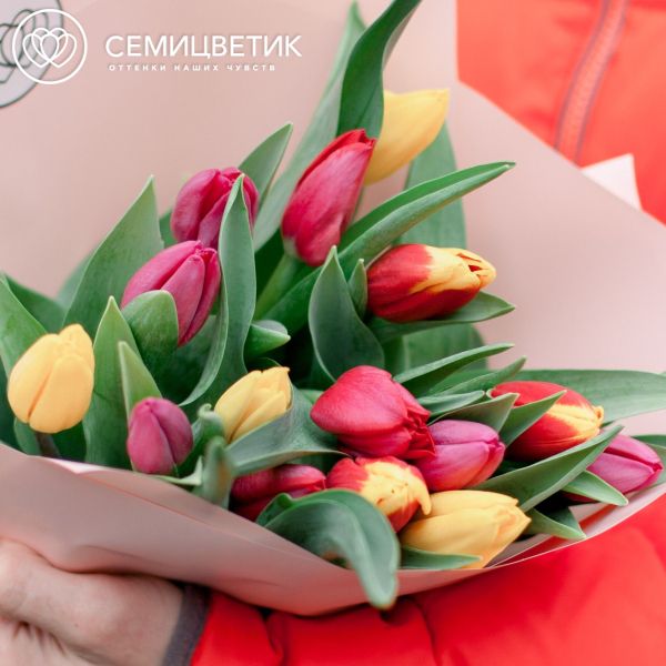 Букет из 15 тюльпанов микс