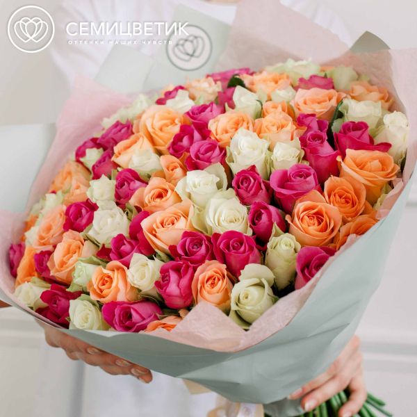Букет из 101 розы микс в нежных тонах (Кения) 40 см Standart