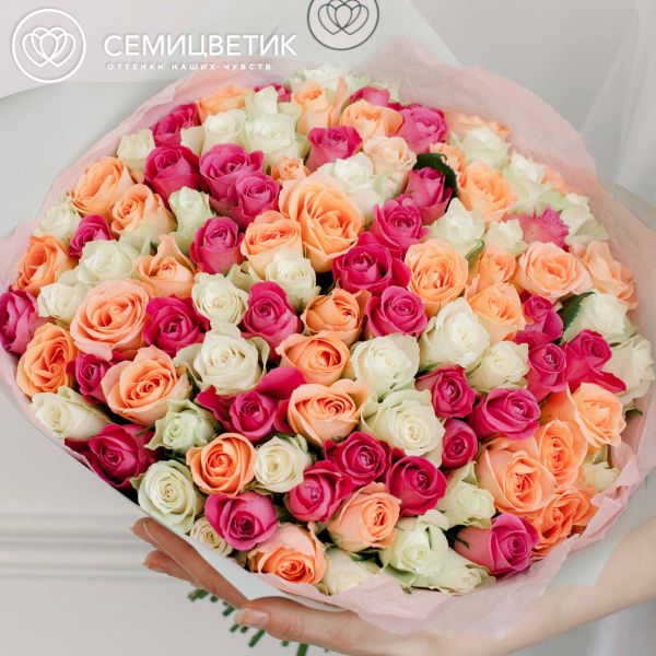 Букет из 101 розы микс в нежных тонах (Кения) 40 см Standart
