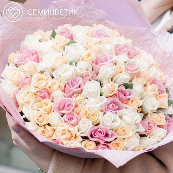 Букет из 101 розы 35-40 см нежный микс (Россия) 