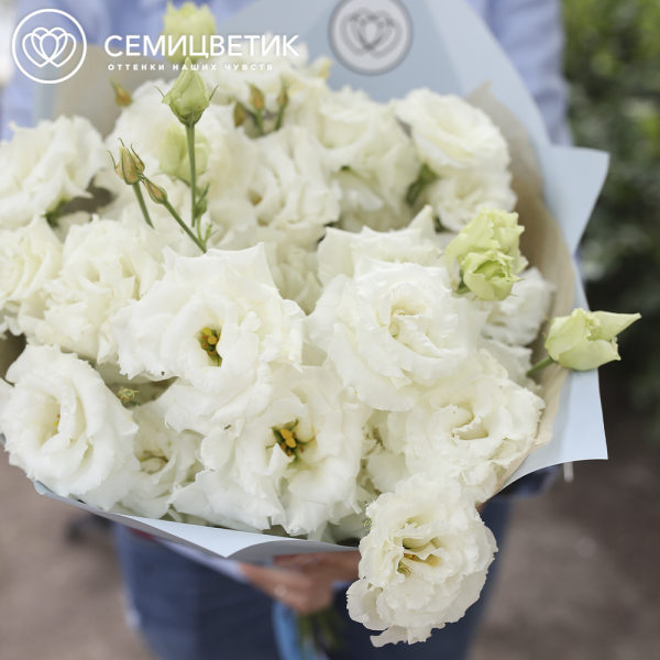 Букет из 15 белых махровых лизиантусов