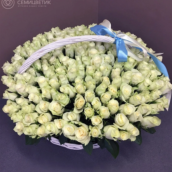 Композиция из 201 белой розы (Кения) в корзине