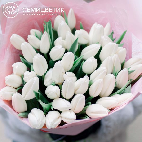Букет из 51 белого тюльпана 40 см