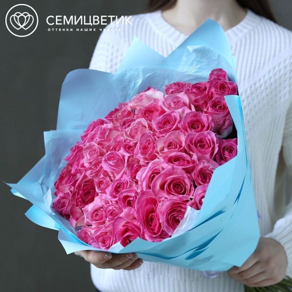 Букет из 51 розовой розы 50 см (Россия)