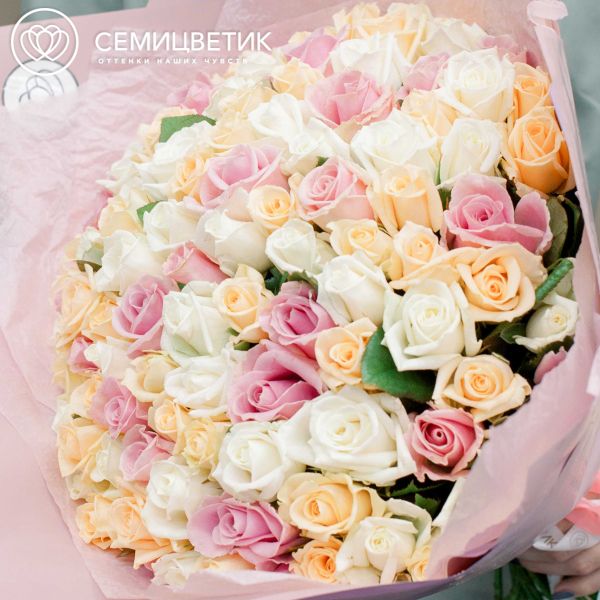 Букет из 101 розы 35-40 см нежный микс (Россия) 